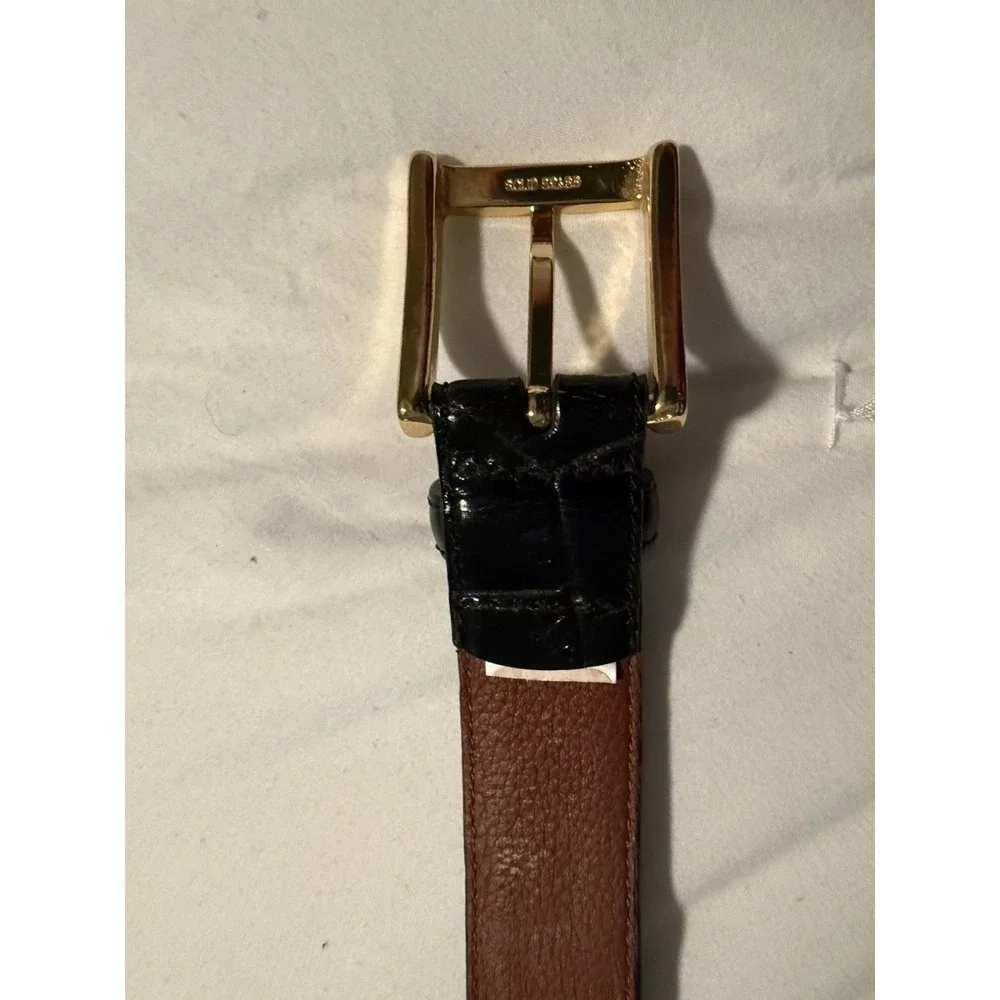 Belt JOS. A. BANK Dark brown Croc Genuine Italian Leather Gold Buckle sz 46